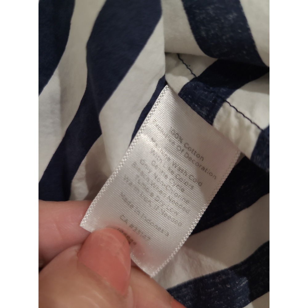 Talbots Coastal Parisian Navy white Stripe Cotton button front Top Women SZ 8 - Picture 8 of 11